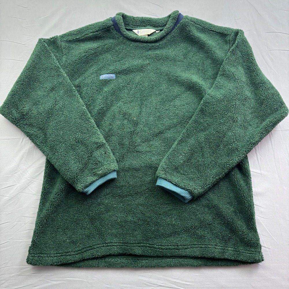 Vintage Columbia Sweater Sherpa Fleece Pullover Green Made in USA 90s Men's XL